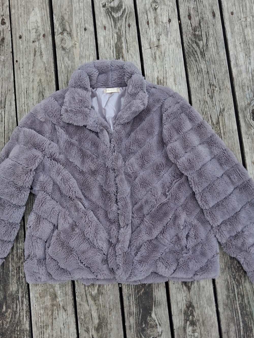 Altar'd State Plush Faux Fur Puffer Jacket in Lavender